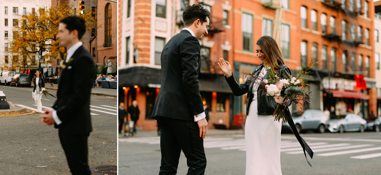 the first look of bride and groom - new york city wedding