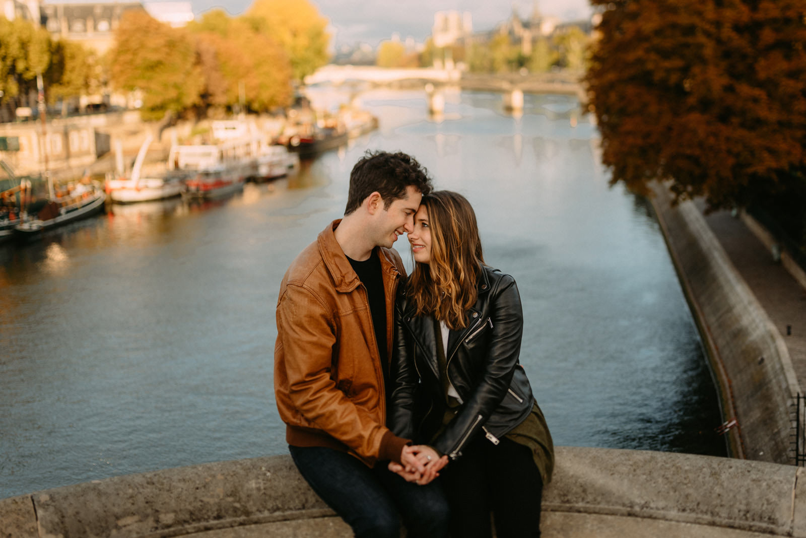 creative couple engagement portrait on Pont Neuf in Paris- Luke Sezeck